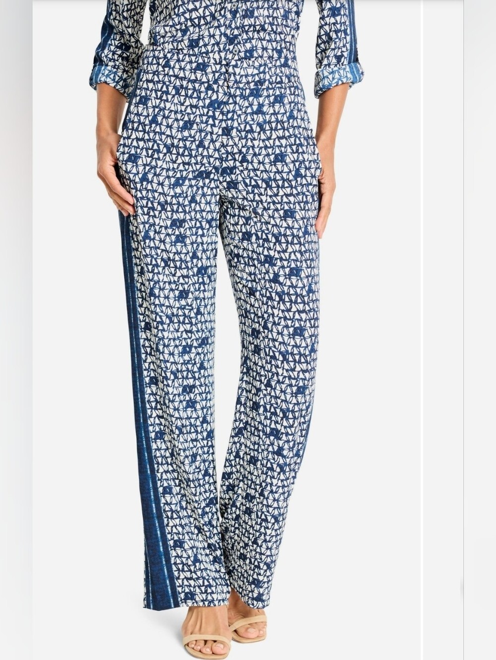NIC+ZOE Etched Angle Blue Patterned Wide-Leg Pants Size 6 - Picture 1 of 13